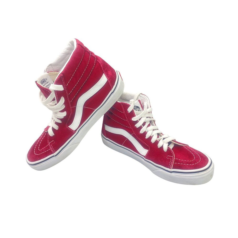 Vans Sz Mens 5.5 Women's 7 High Top Red Suede Soft Material Skate Shoes EUC S1